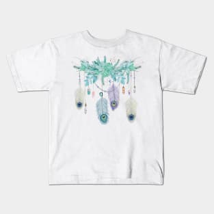 Peacock Feather And Crystal Spirit Gazer Kids T-Shirt